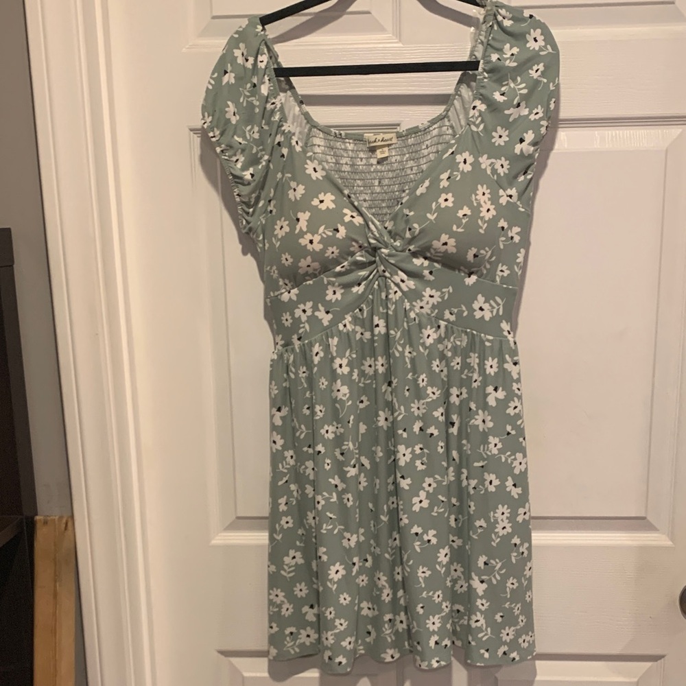 Derek Heart Sage Green Floral Knot-Front Mini Dress